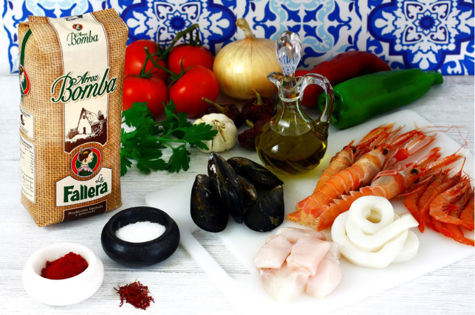 Ingredientes para paella de marisco