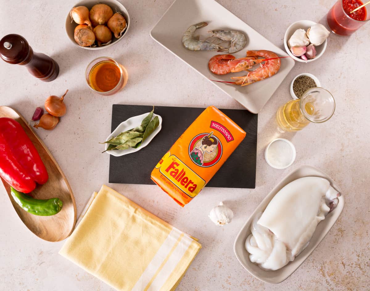 Paella sepia y gambones ingredientes