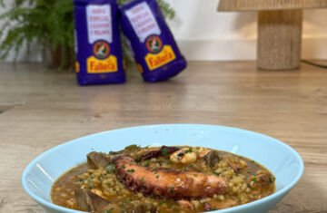 arroz meloso con pulpo y gambas