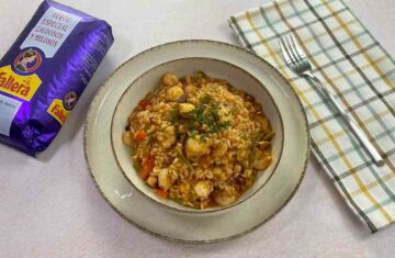 Arroz meloso con pulpo y gambas