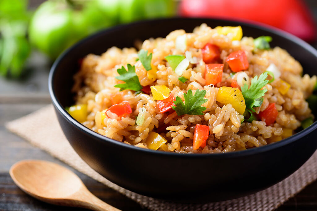 comida vegetariana con arroz