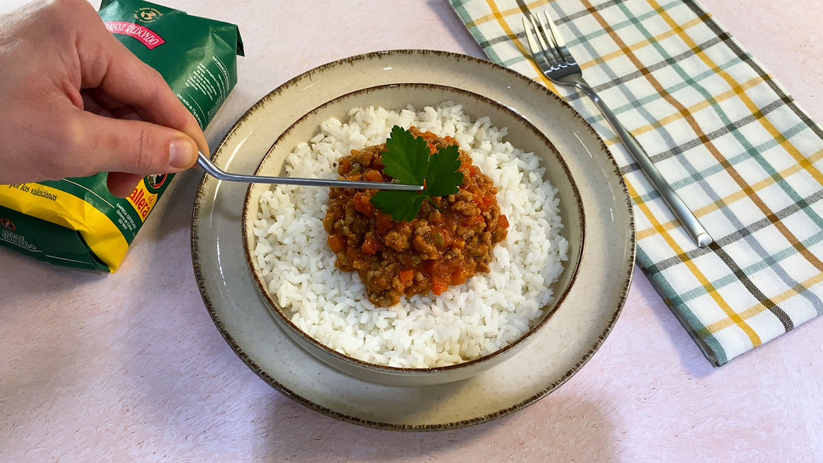 arroz con carne picada presentación