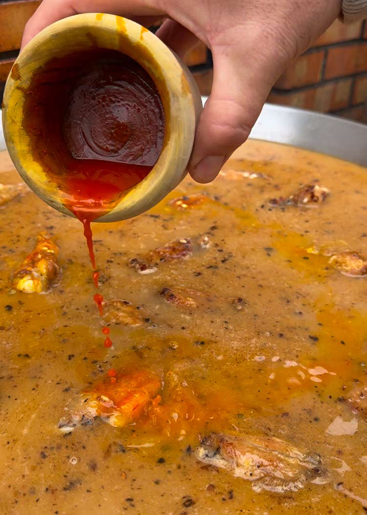 Verter caldo a arroz con alitas de pollo