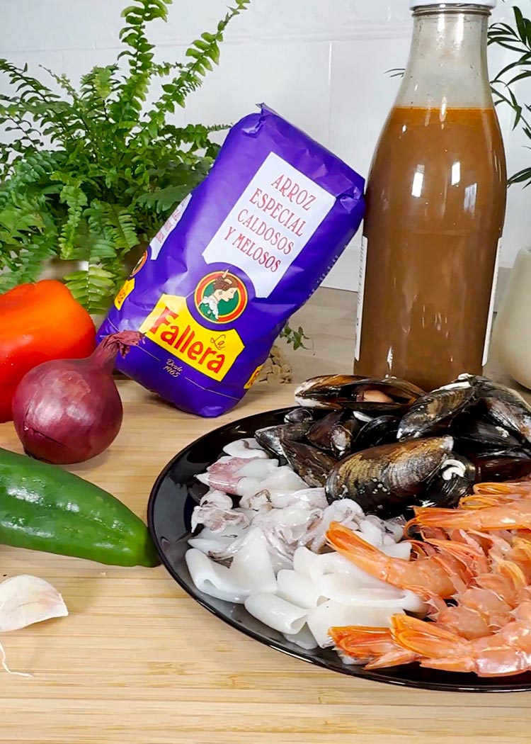 Ingredientes de Arroz con marisco congelado