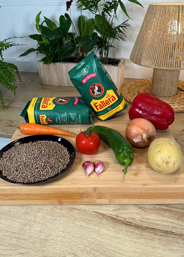 Ingredientes de Lentejas con verduras y arroz