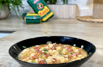 imagen receta Garbanzos de bote con arroz y chorizo: receta fácil y sabrosa