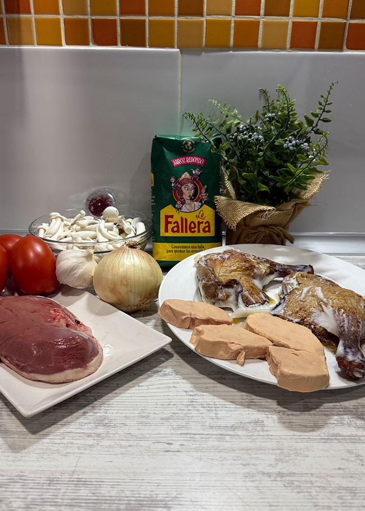 Ingredientes de Arroz con pato, setas y foei