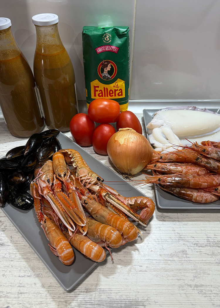 ingredientes para arroz con marisco