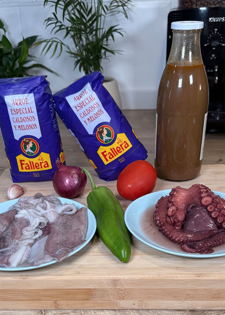 ingredientes para arroz meloso de pulpo