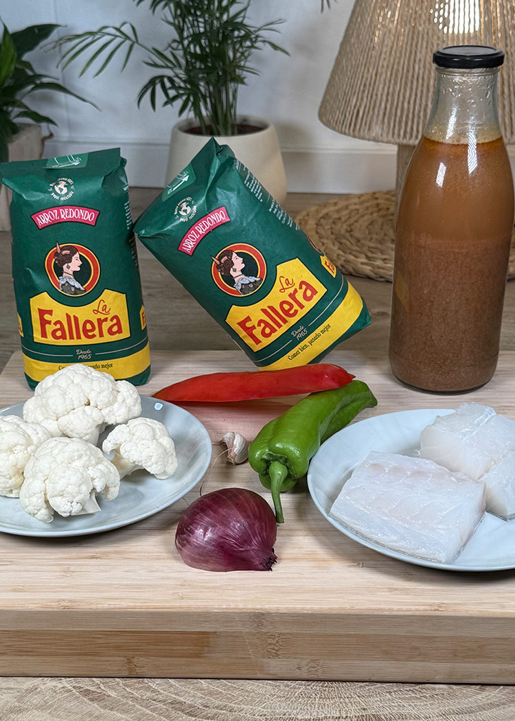 ingredientes para arroz con bacalao y coliflor