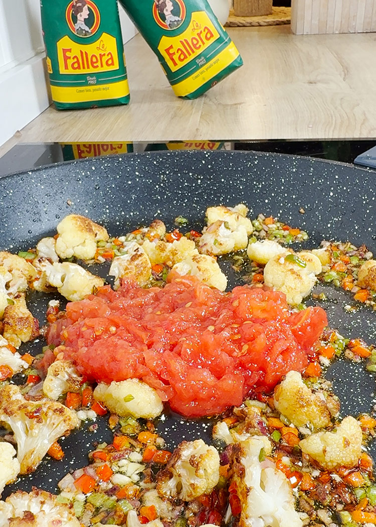 sofrito para arroz con bacalao y coliflor