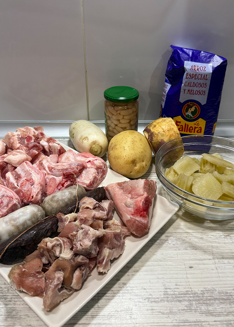 Ingredientes para arros amb fesols i naps